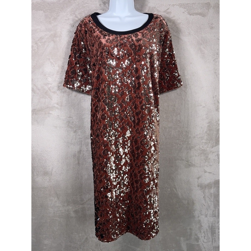 Anthropologie Ro & De Andi Sequined Tee Dress Womens 3XL Brown Party Glam